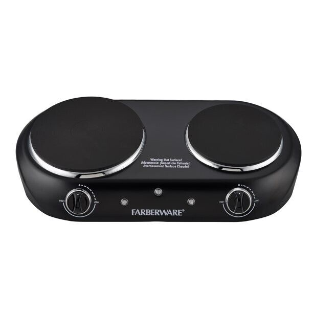 1800 W Double Burner Black Electric Control Cooktop Portable Electric Knob New - Fresh Stock Dated February 2026