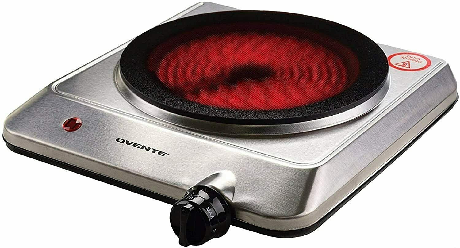 Ovente Hot Plate Electric Countertop Infrared Stove 7.5 Inch Silver BGI20 Series - Fresh Stock Dated January 2026