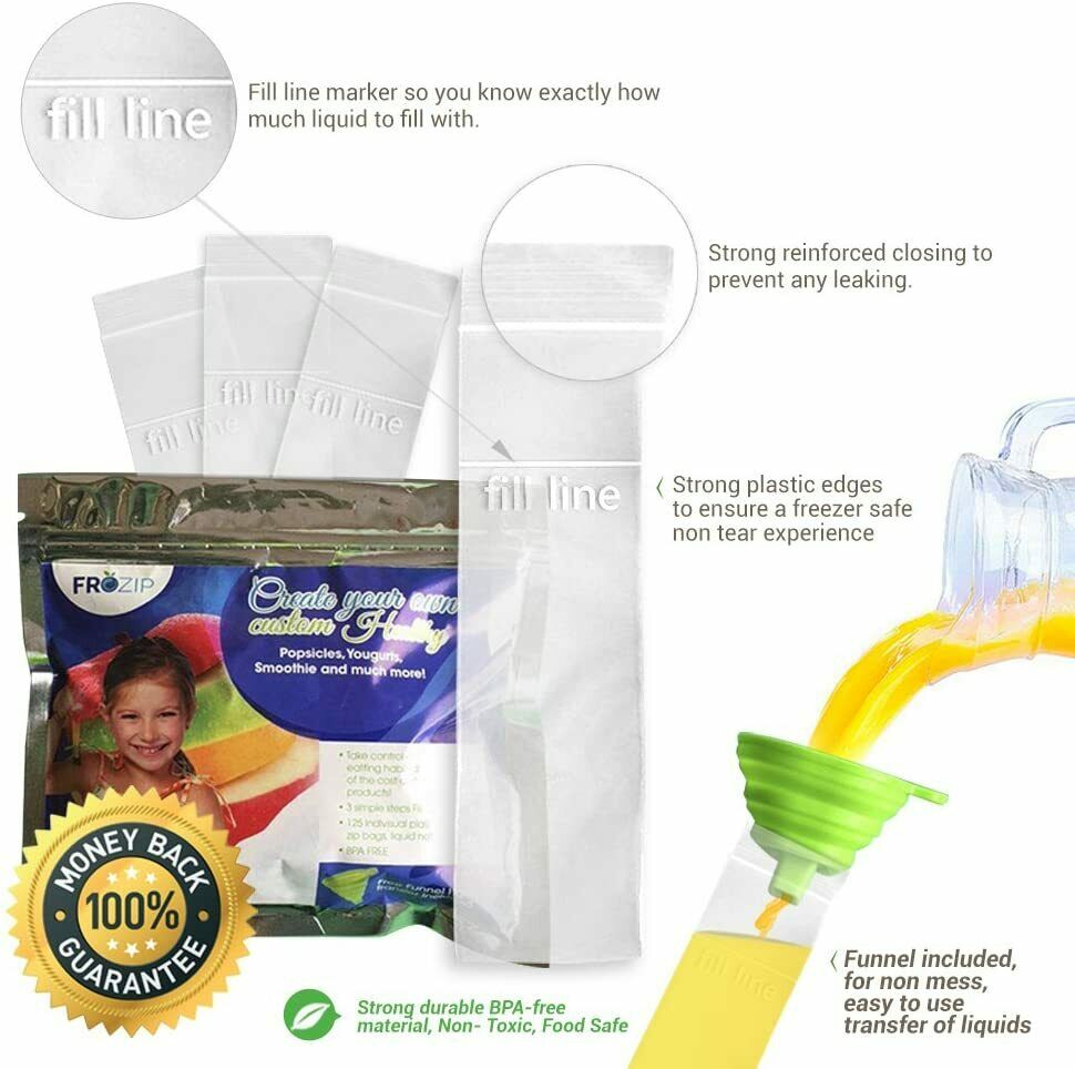 125 Ice Candy Popsicle Disposable Ice Pop Bags Ziplock Freezer Bag - Fresh Stock Dated February 2026