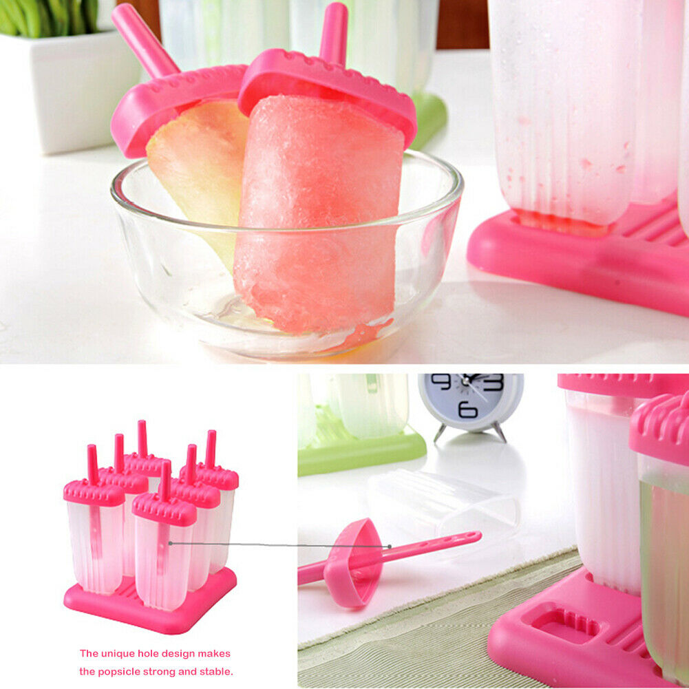 6 Cells DIY Popsicle Molds Ice Cream Makers Frozen Ice-lolly Moulds (Rose) - Fresh Stock Dated February 2026