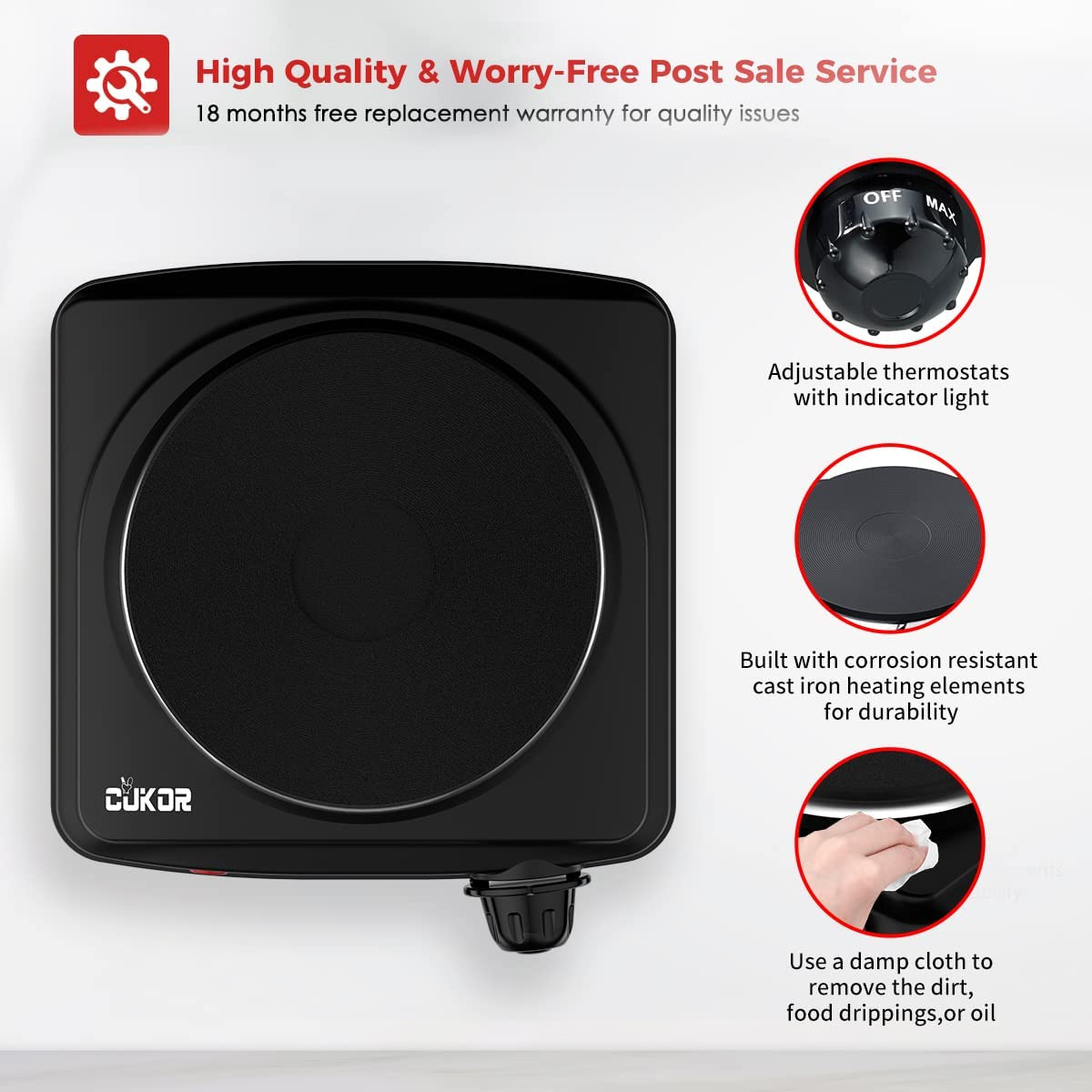 CUKOR Hot Plate,Electric Single Burner for Cooking, Portable Electric Stove, Ele - Fresh Stock Dated February 2026