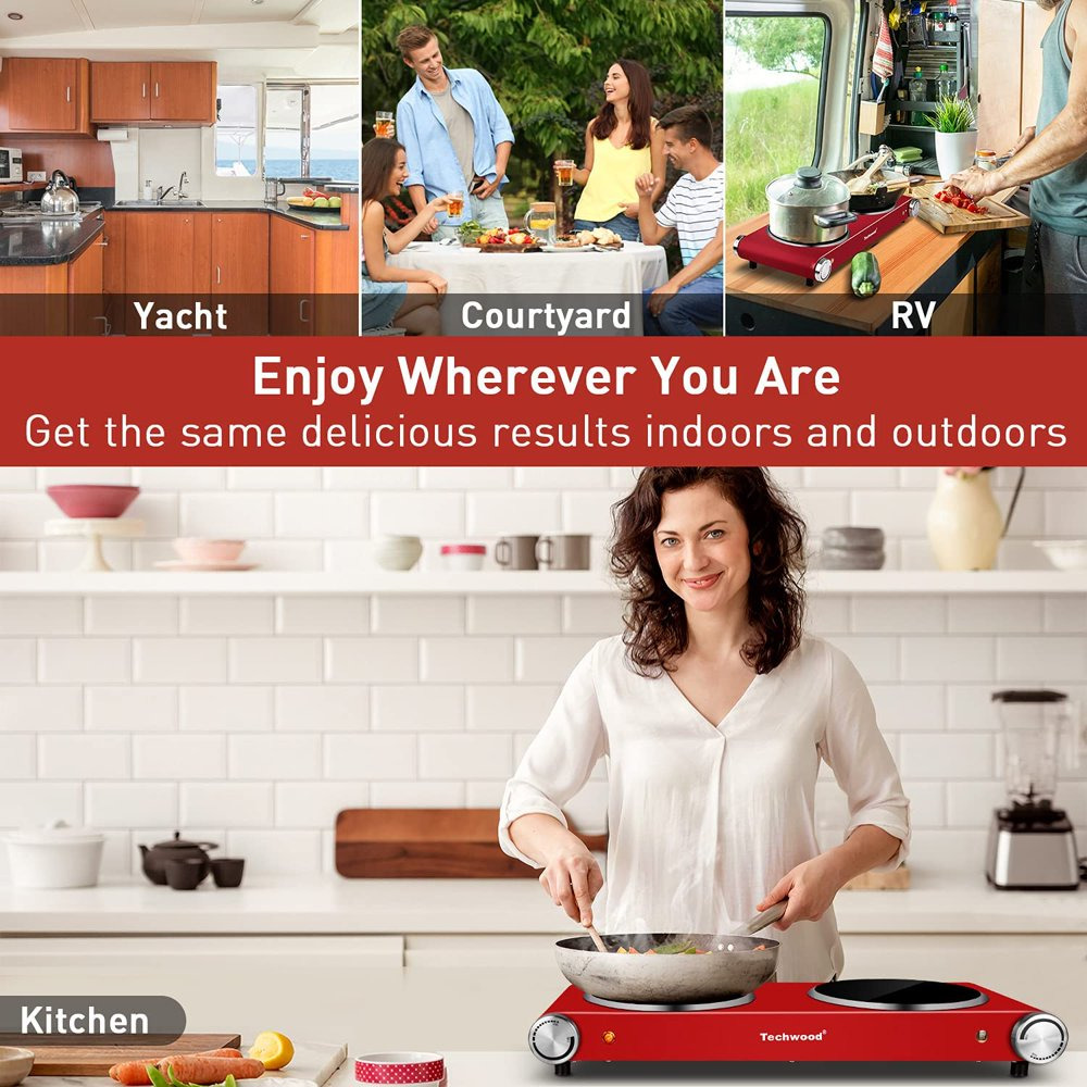 Estufa Cocina Electrica De 2 Hornillas Portatil 1800W Para Casa Apartamento - Fresh Stock Dated February 2026