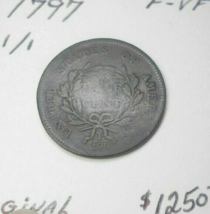 1797 1/1 FLOWING HAIR HALF CENT ORIGINAL! NEVER CLEANED FINE - V.FINE MAKE OFFER - Fresh Stock Dated December 2025