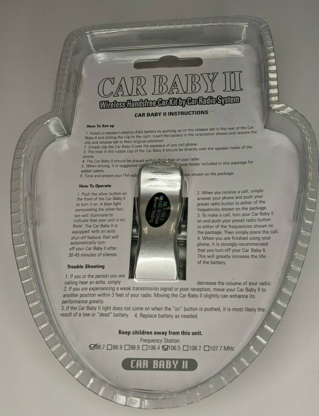 Car Baby II Wireless Car Kity by Car Radio System - Fresh Stock Dated December 2025