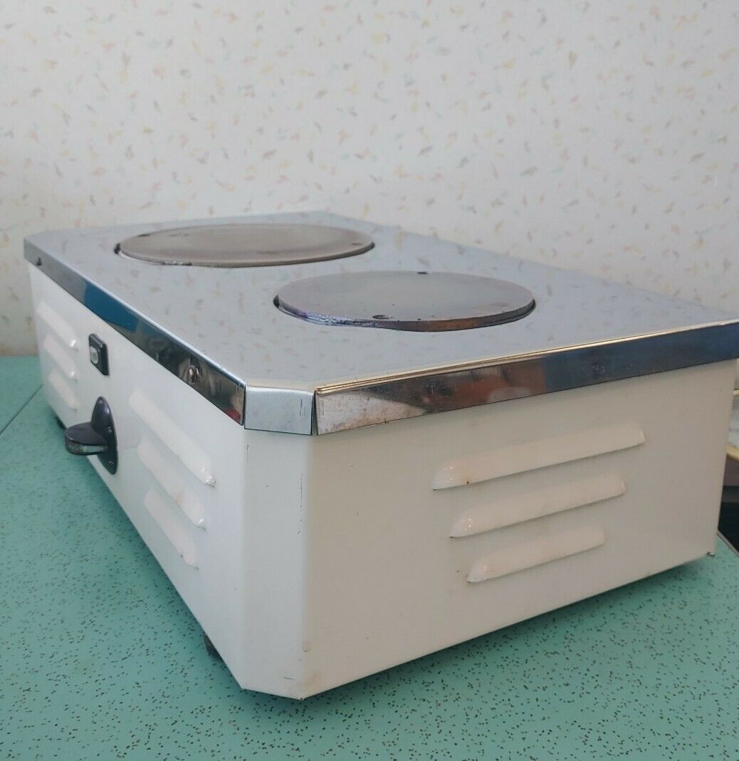 Vintage Rare Unique Portable Electric Dual 2 Burner Hot Plate White and Chrome - Fresh Stock Dated February 2026