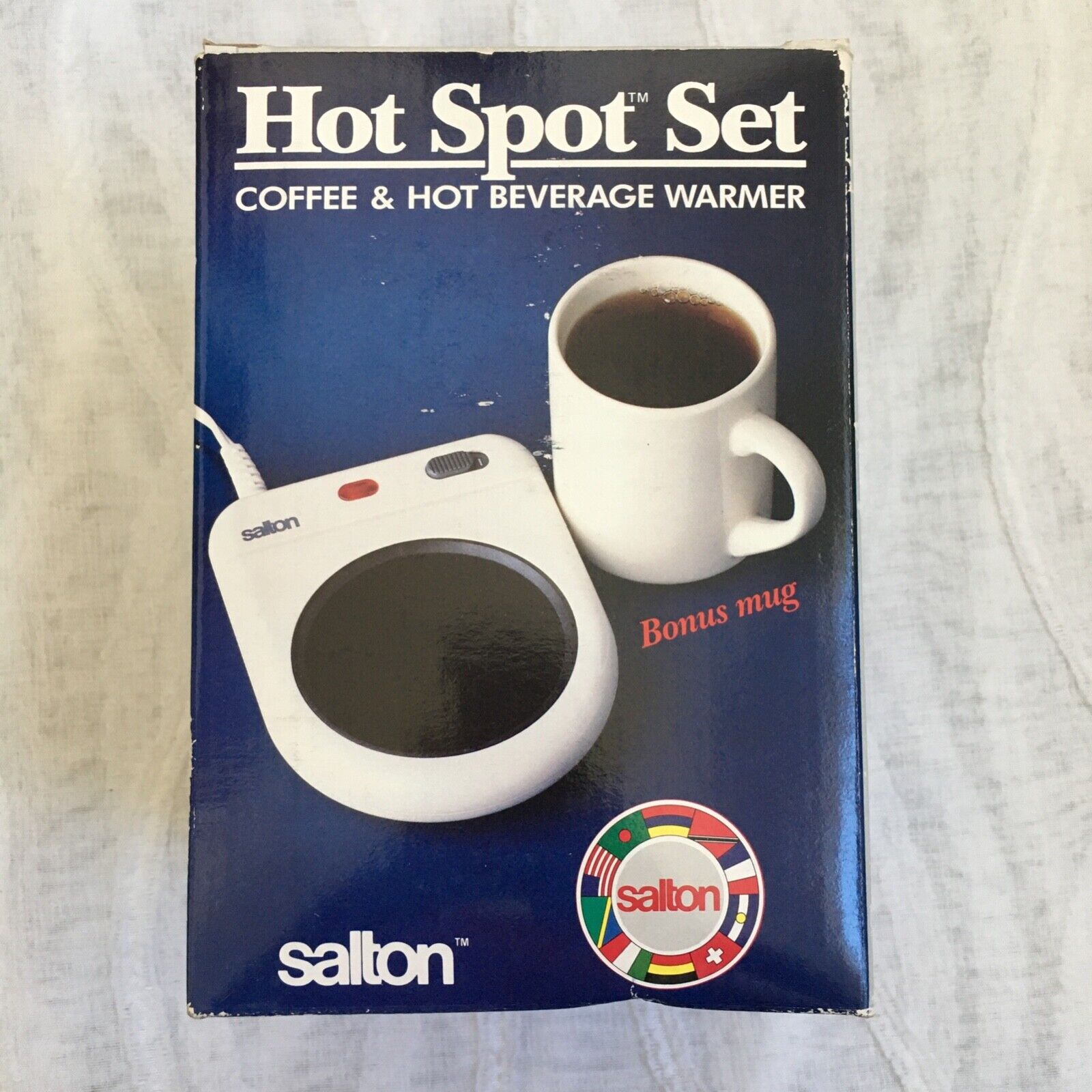 New Salton Hot Spot Set Coffee Mug &Hot Beverage Warmer 1990 MW-1C NIB VTG NOS - Fresh Stock Dated February 2026