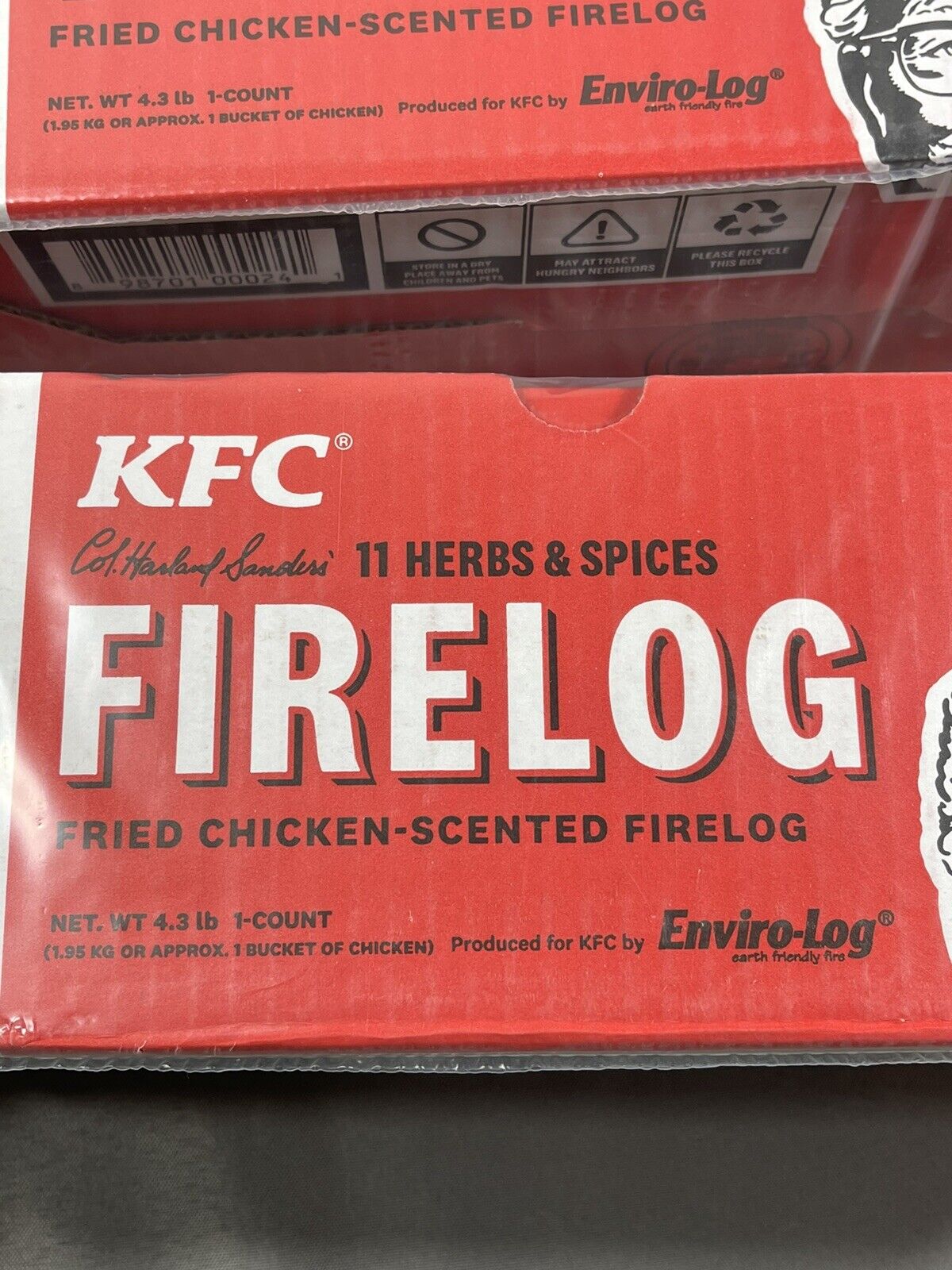 4 KFC FIRE LOGS ENVIROLOG NEW in Box Kentucky Fried Chicken 11 Herbs and Spices - Fresh Stock Dated January 2026