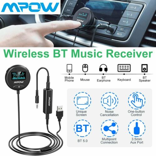 Mpow Bluetooth 5.0 Car Kit Wireless Receiver W/ 3.5mm Ground Loop Noise Isolator - Fresh Stock Dated December 2025