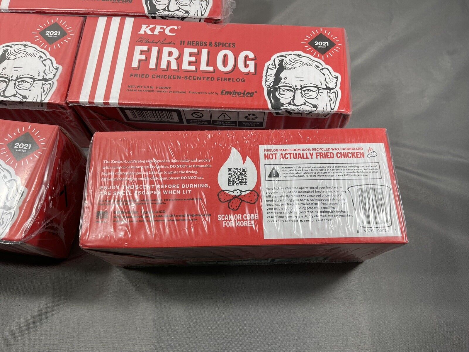 4 KFC FIRE LOGS ENVIROLOG NEW in Box Kentucky Fried Chicken 11 Herbs and Spices - Fresh Stock Dated January 2026