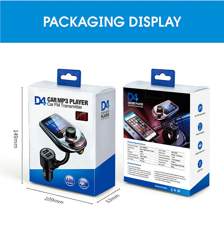 Wireless In-Car Bluetooth FM Transmitter MP3 Radio Adapter Car Kit USB Charger - Fresh Stock Dated January 2026