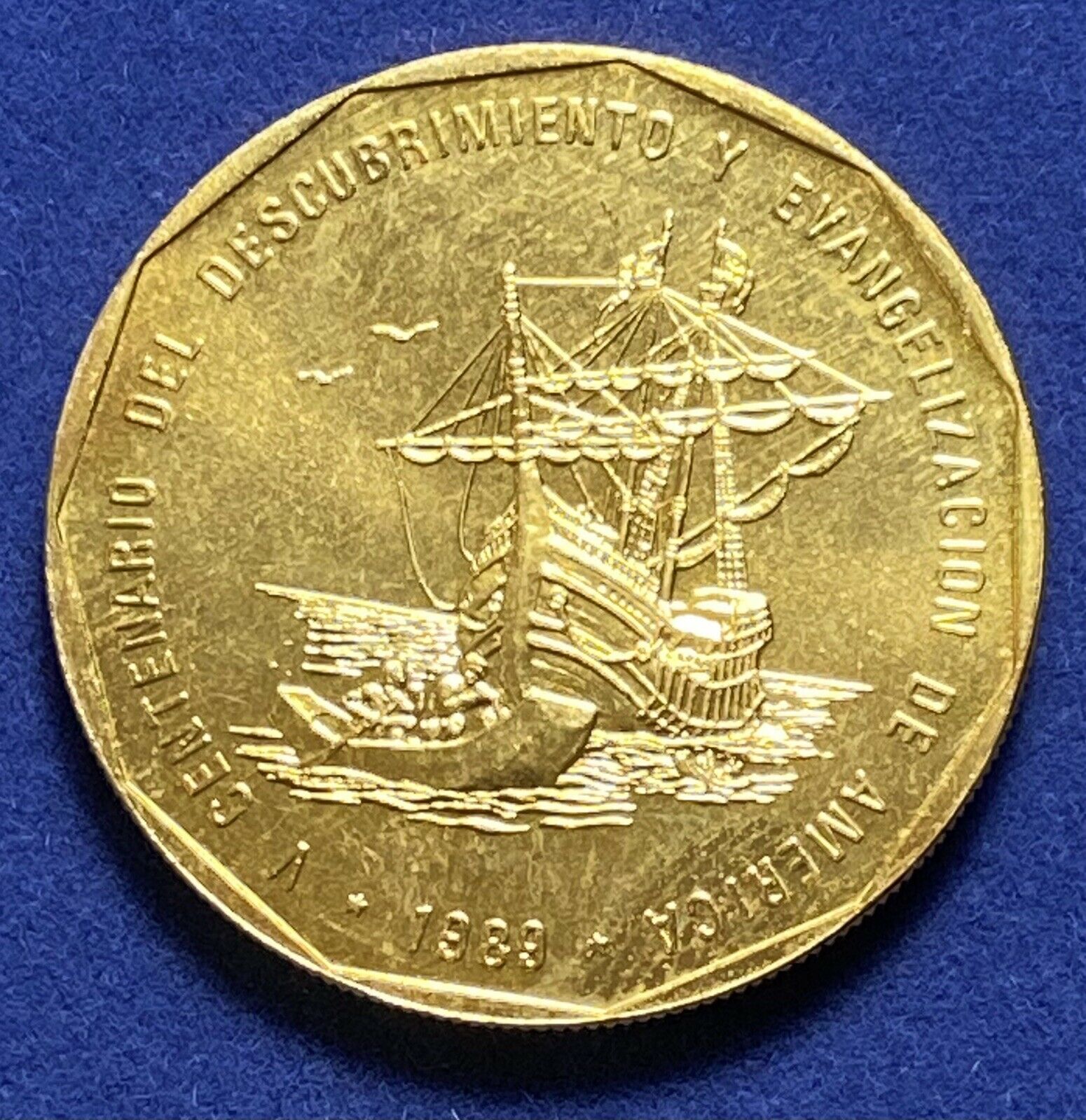 DOMINICAN REPUBLIC 1 Peso 1989  Discovery and Evangelization Gold Plated - Fresh Stock Dated December 2025