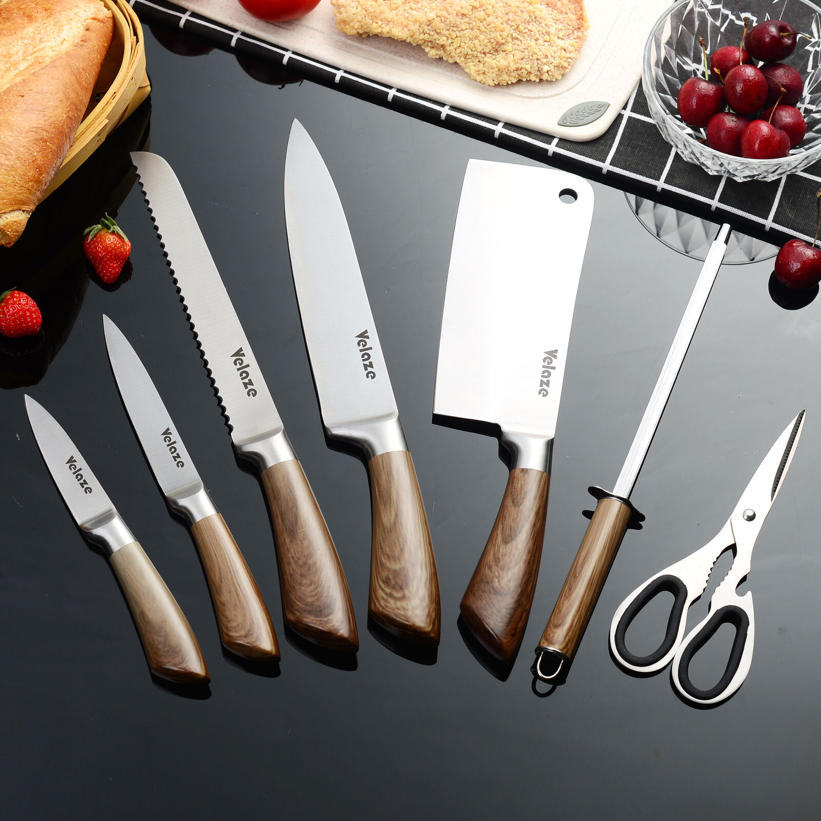 Velaze 8-Pieces Stainless Steel Knife Set Chef Cutlery Kitchen Knives Knife Set - Fresh Stock Dated February 2026