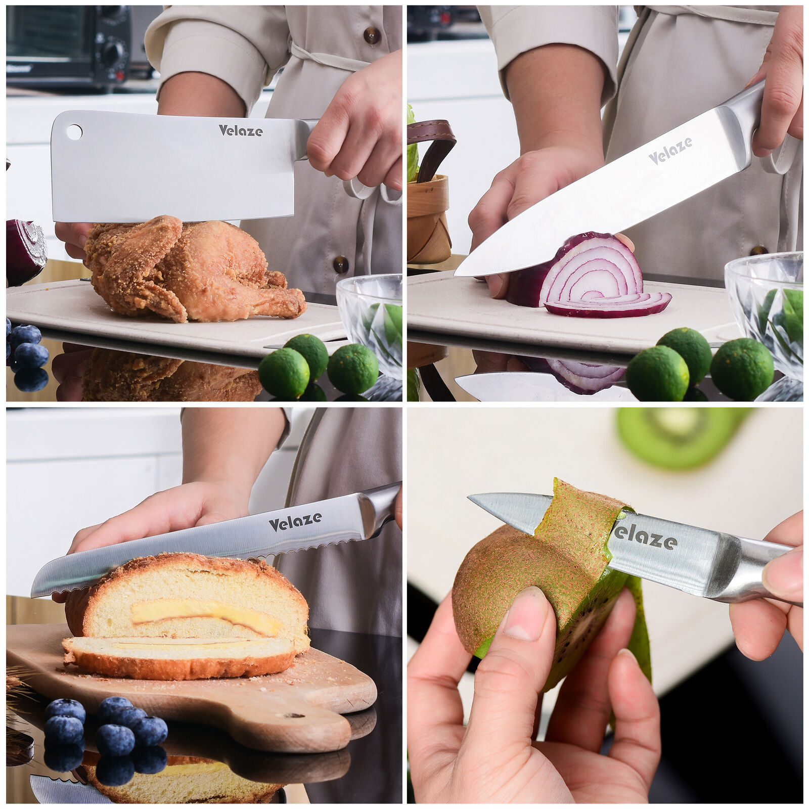 Velaze 8-Pieces Stainless Steel Knife Set Chef Cutlery Kitchen Knives Knife Set - Fresh Stock Dated February 2026