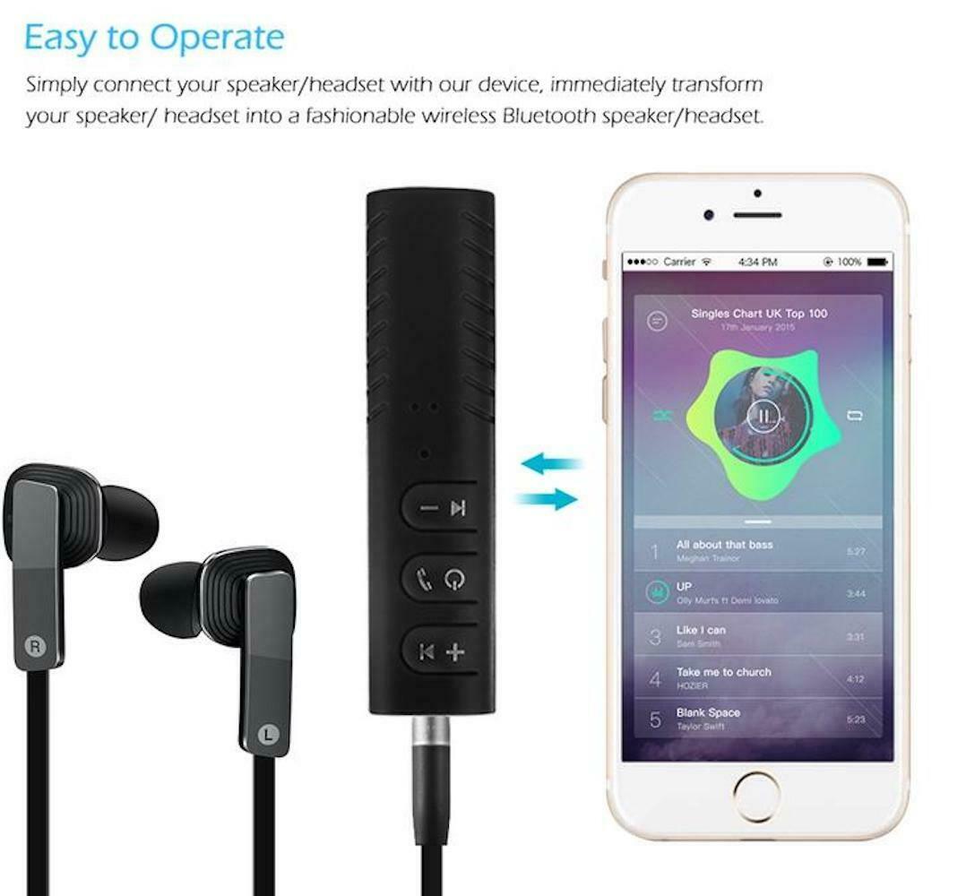 Wireless Bluetooth Receiver 3.5mm aux FOR HEADPHONES Stereo Music Car Adapter - Fresh Stock Dated December 2025