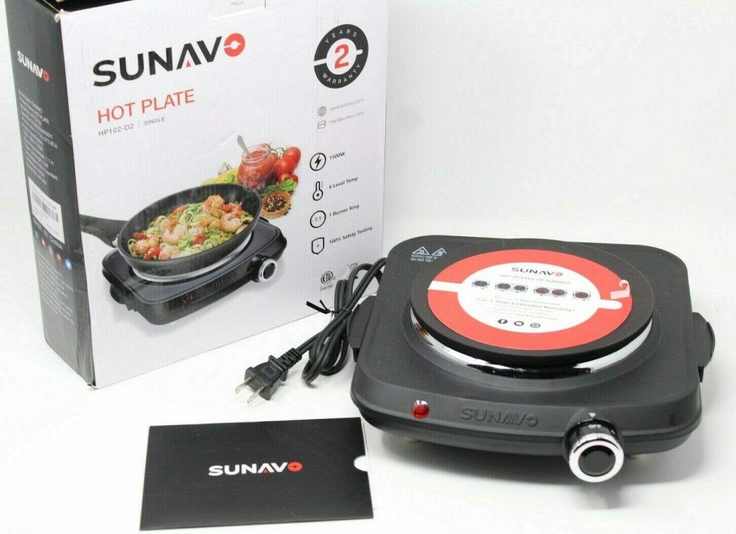 Sunavo 1500W Single Burner Hot Plate  HP102-D2 - Fresh Stock Dated February 2026