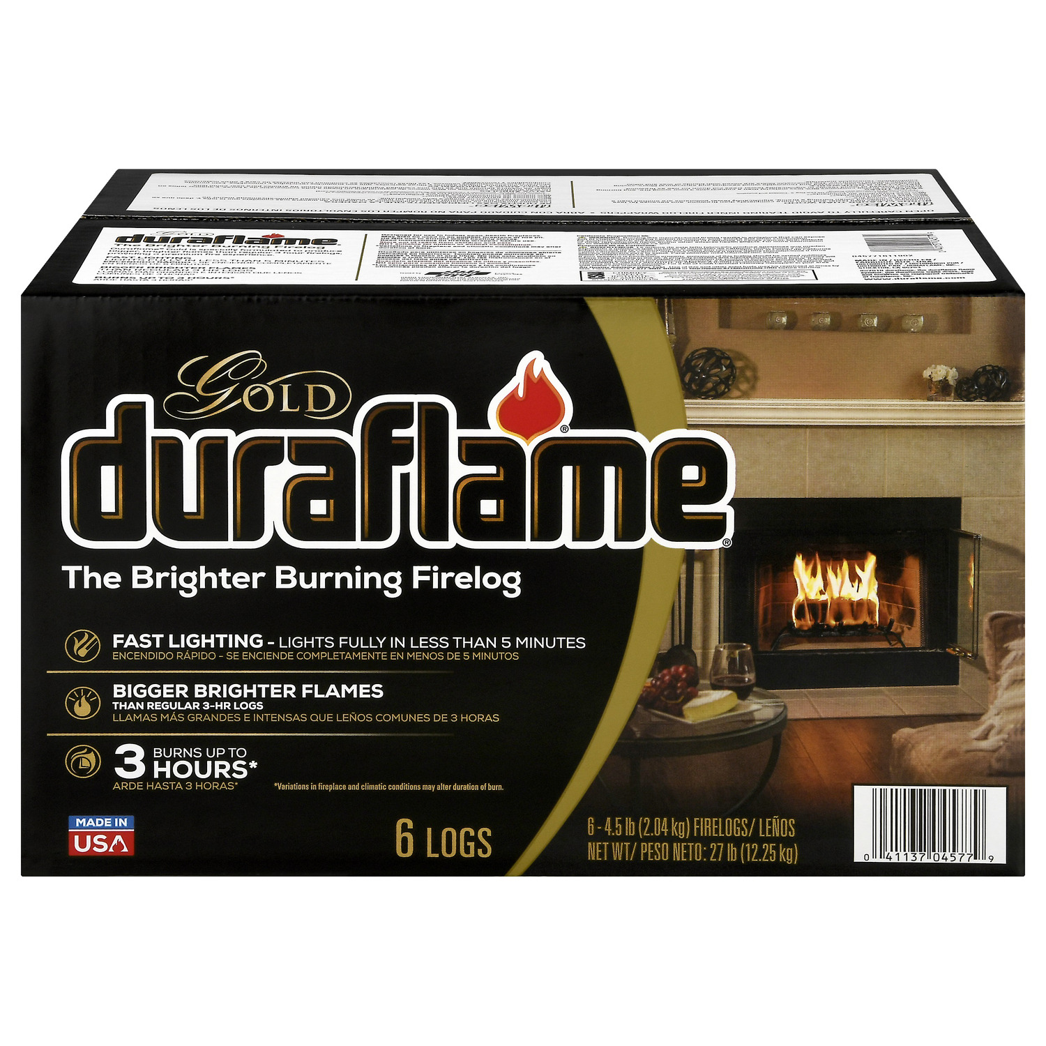 Duraflame Gold Ultra Premium 4.5Lb Firelogs, 6-Pack Case, 3 Hour Burn - Fresh Stock Dated January 2026