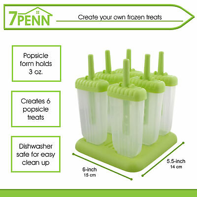 7Penn Ice Pop Molds Popsicle Holder Set - 6 Pc Popsicle Molds, Sticks, and Tray - Fresh Stock Dated February 2026