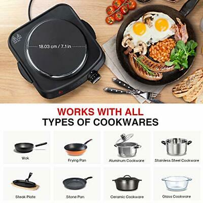 1500W Hot Plates for Cooking, Electric Single Burner with Handles, 6 Black - Fresh Stock Dated February 2026