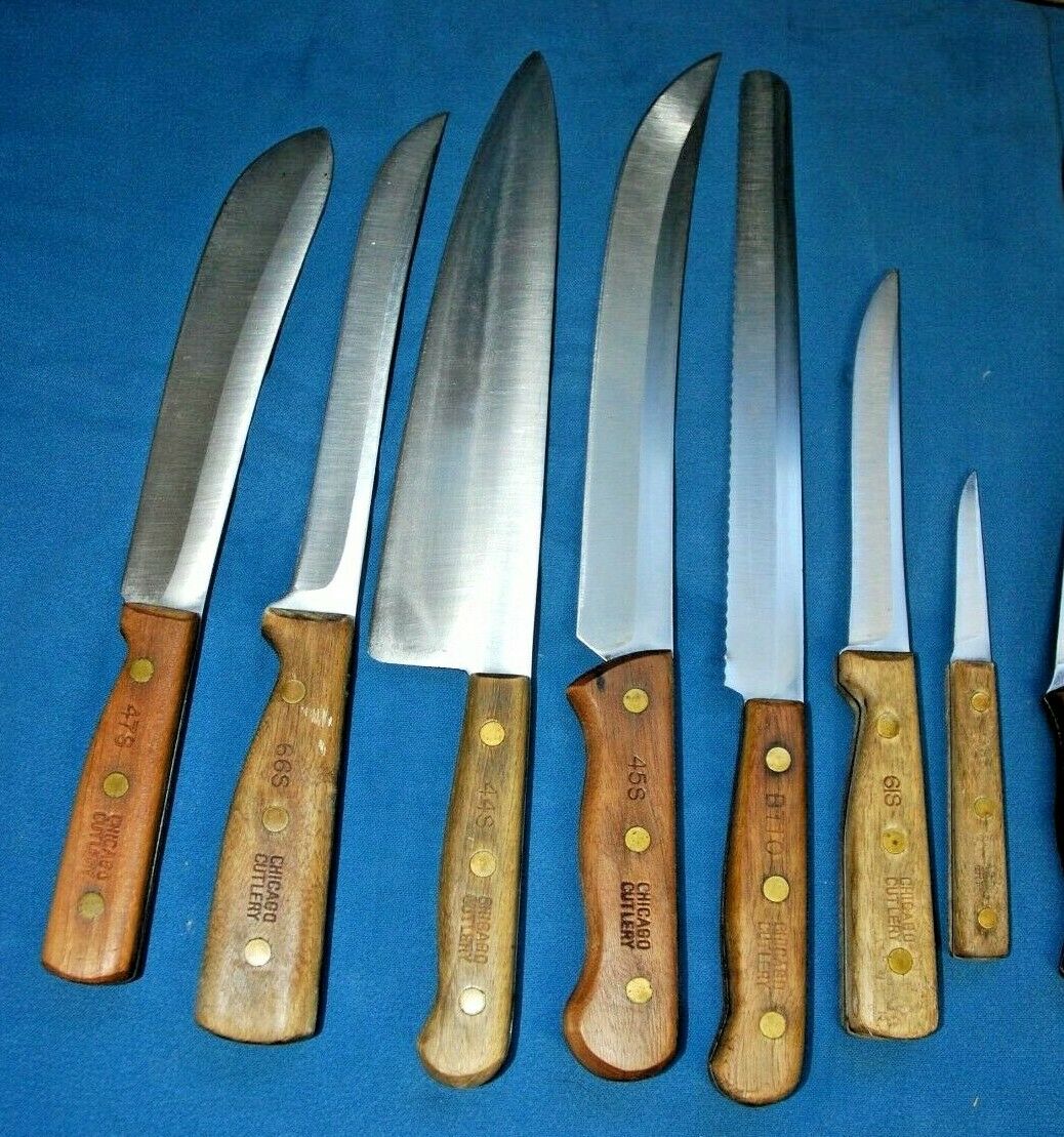 Vintage 8 pc Chicago Cutlery Knife Set 47S 66S 44S 45S BT10 61S 102S wood Handle - Fresh Stock Dated January 2026