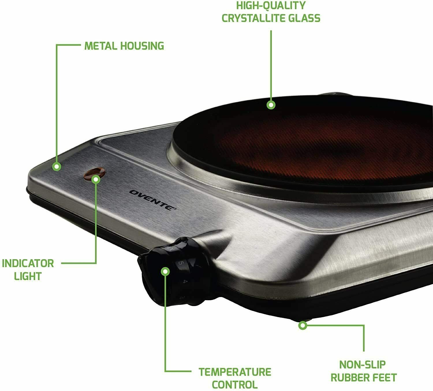 Ovente Electric Glass Infrared Countertop Single Cooking Burner 7.5 Inch BGI201S - Fresh Stock Dated February 2026