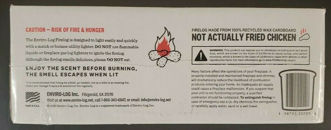 KFC 11 Herbs Spices Fire Log Enviro-Log Firelog Chicken Scented Limited Edition - Fresh Stock Dated December 2025