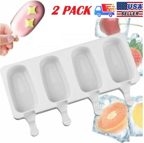 2Pack Popsicle Silicone DIY Frozen Ice Cream 4 Cell Mold Ice Pop Maker Home made - Fresh Stock Dated February 2026