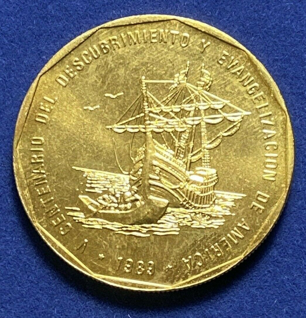 DOMINICAN REPUBLIC 1 Peso 1989  Discovery and Evangelization Gold Plated - Fresh Stock Dated December 2025
