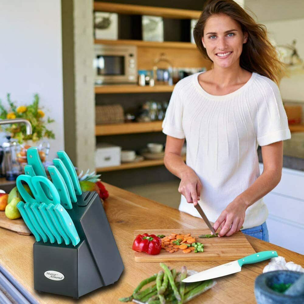 14PCS Stainless Steel Kitchen Knives Cutlery Set with Block Built-in Sharpener - Fresh Stock Dated January 2026
