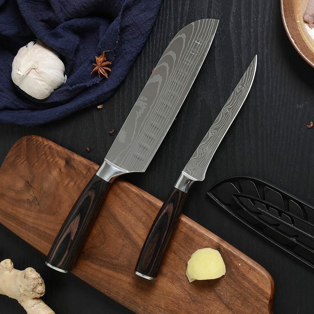 8 Piece Kitchen Knives Set Japanese Damascus Style Stainless Steel Chef Knife - Fresh Stock Dated January 2026