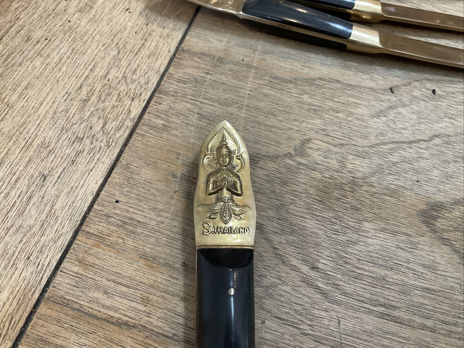 6 S. Thailand Dinner Knives Goldtone Black Handles - Fresh Stock Dated February 2026