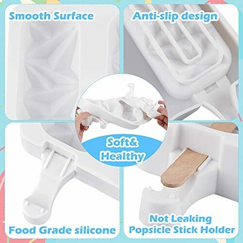Silicone Popsicle Molds 2 Pack 4 Cavity Diamond Oval Silicone Ice Pop Molds w... - Fresh Stock Dated February 2026