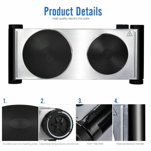 Electric Double Burner Hot Plate Portable Cooking Stove Cast Heater Kitchen - Fresh Stock Dated February 2026