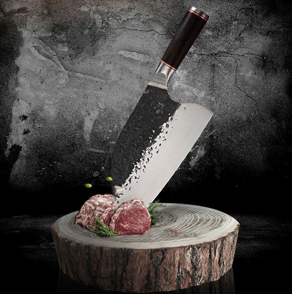 Professional Kitchen Butcher Knife Stainless Steel Ebony Wood Handle Sharp Blade - Fresh Stock Dated January 2026