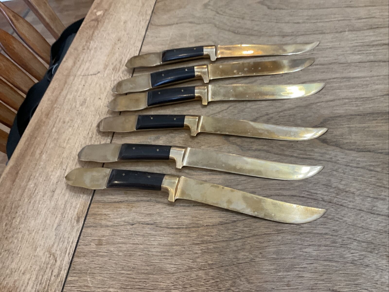 6 S. Thailand Dinner Knives Goldtone Black Handles - Fresh Stock Dated February 2026
