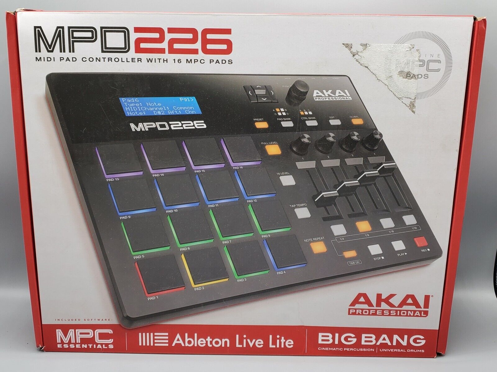 AKAI MPD 226 MINI PAD CONTROLLER WITH 16 MPC PADS . ABLETON LIVE LITE *Works* - Fresh Stock Dated December 2025