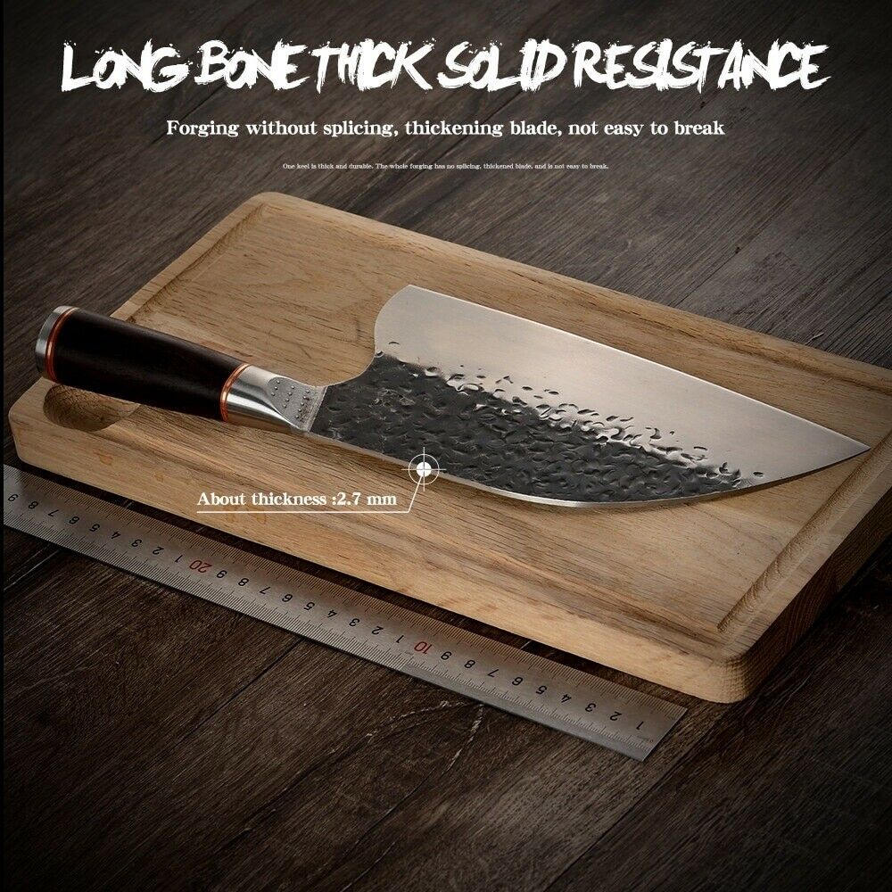 Professional Kitchen Butcher Knife Stainless Steel Ebony Wood Handle Sharp Blade - Fresh Stock Dated January 2026
