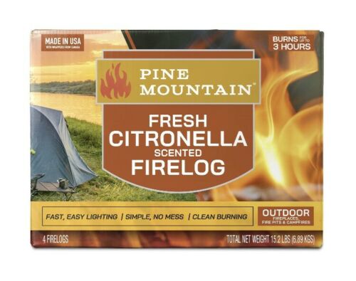 Pine Mountain Citronella Scented Firelogs 4-Pack Case for Outdoor Campfires - Fresh Stock Dated December 2025