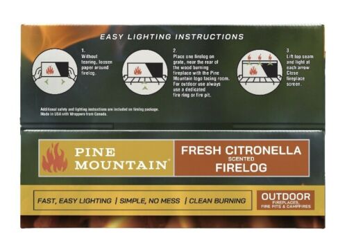 Pine Mountain Citronella Scented Firelogs 4-Pack Case for Outdoor Campfires - Fresh Stock Dated December 2025