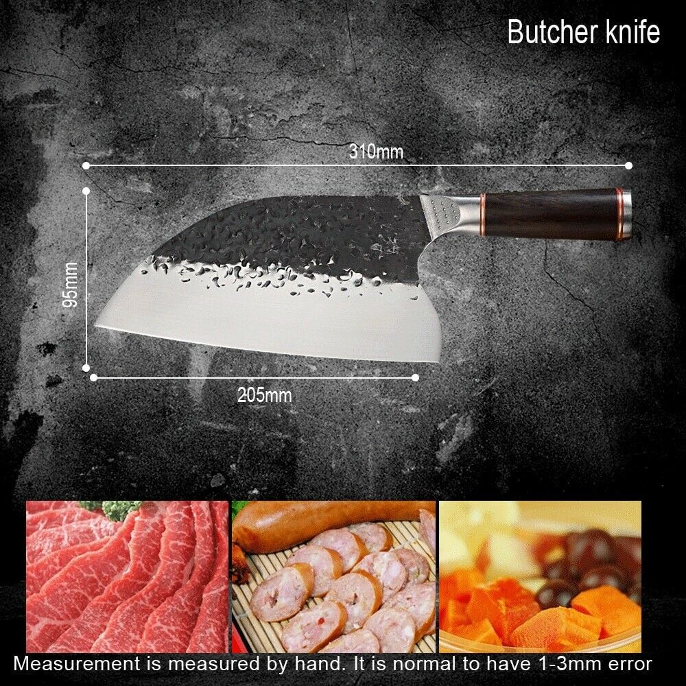 Professional Kitchen Butcher Knife Stainless Steel Ebony Wood Handle Sharp Blade - Fresh Stock Dated January 2026