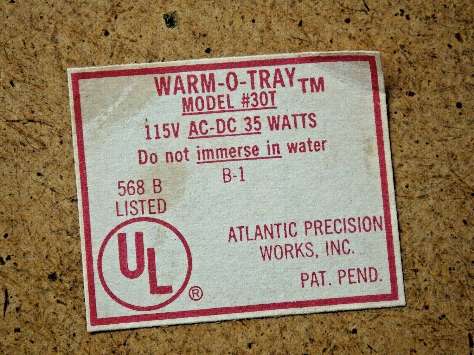 Vintage Hot Plate Warm-O-Tray Spice of Life Atlantic Precision Electric Works - Fresh Stock Dated February 2026