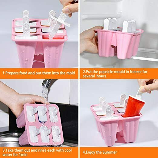 Popsicle Molds, 6 pcs Silicone Ice Pop Molds, Reusable Ice Pop Maker, Pink - Fresh Stock Dated February 2026