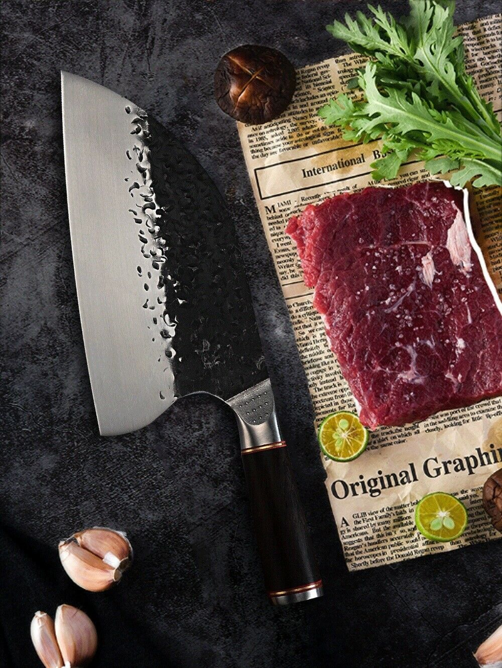 Professional Kitchen Butcher Knife Stainless Steel Ebony Wood Handle Sharp Blade - Fresh Stock Dated January 2026