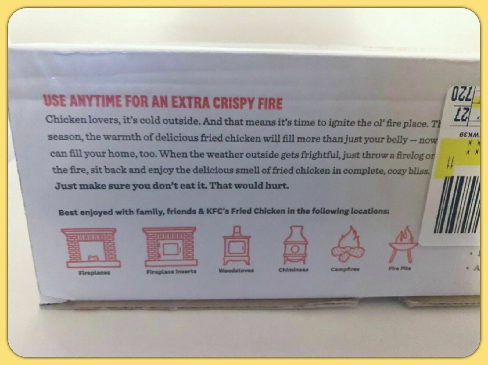 X 6  KFC Limited-Edition 11 Herbs & Spices Firelog by Enviro-Log - FREE SHIPPING - Fresh Stock Dated December 2025