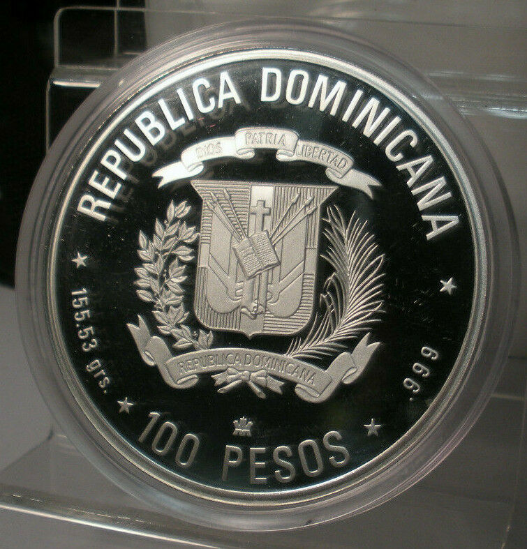 1990 DOMINICAN REPUBLIC CENTENNIAL DISCOVERY OF EVANGELISM 155G .999 FINE SILVER - Fresh Stock Dated December 2025