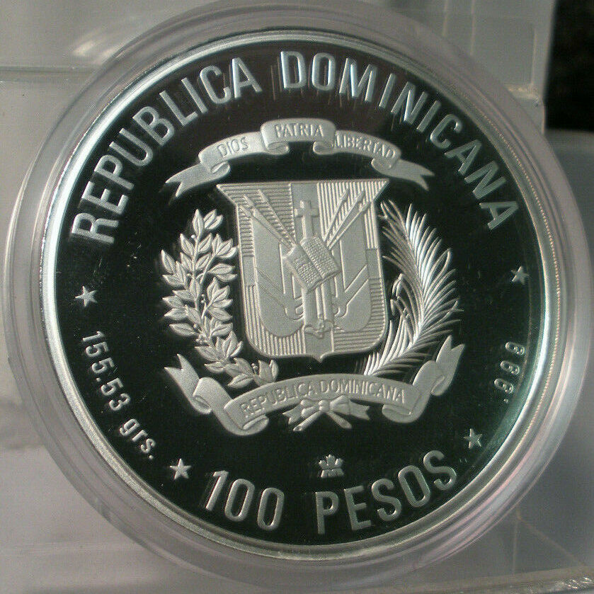 1990 DOMINICAN REPUBLIC CENTENNIAL DISCOVERY OF EVANGELISM 155G .999 FINE SILVER - Fresh Stock Dated December 2025