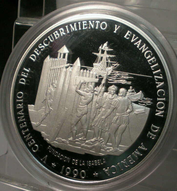 1990 DOMINICAN REPUBLIC CENTENNIAL DISCOVERY OF EVANGELISM 155G .999 FINE SILVER - Fresh Stock Dated December 2025