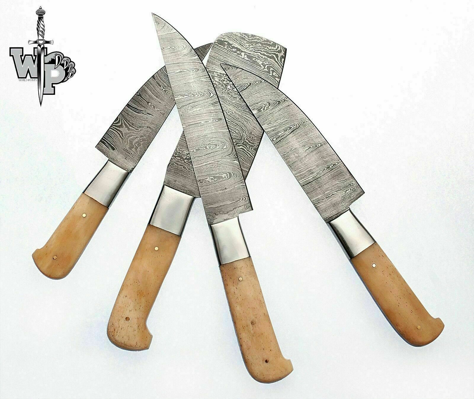WP-Knives Custom Handmade Damascus Steel Splendid Kitchen Set Knives Lots of 4 - Fresh Stock Dated February 2026