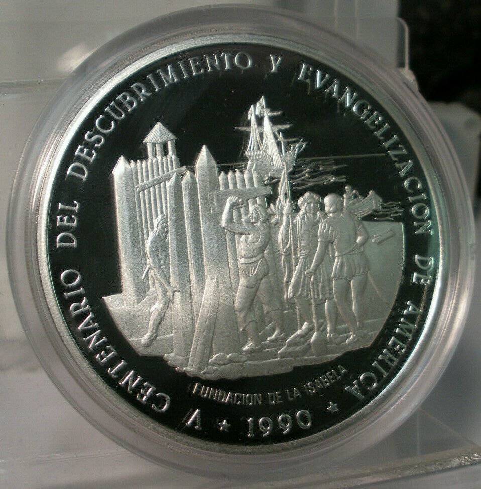 1990 DOMINICAN REPUBLIC CENTENNIAL DISCOVERY OF EVANGELISM 155G .999 FINE SILVER - Fresh Stock Dated December 2025