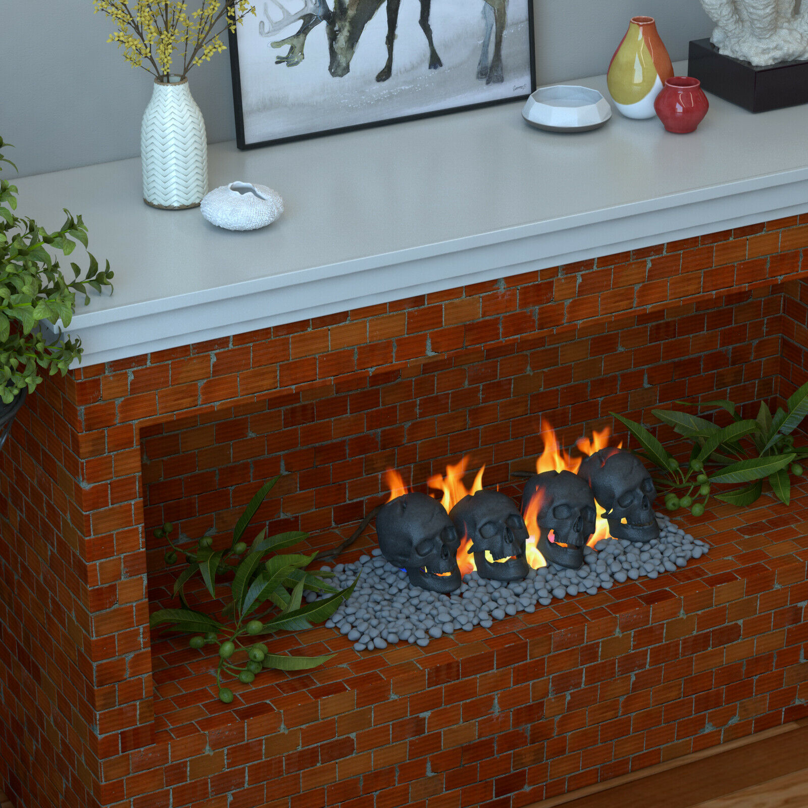 New Regal Flame Human Skull Ceramic Wood Large Gas Fireplace Logs - Black - Fresh Stock Dated January 2026