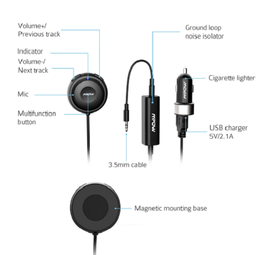 Mpow Bluetooth Car Kit Hands-Free Calling Streambot Audio Receiver Wireless New. - Fresh Stock Dated December 2025